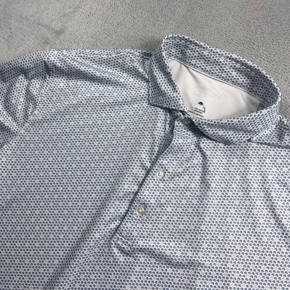 Johnnie-O Mens Performance Polo Shirt Blue White Geometric Print UPF 50 Large
